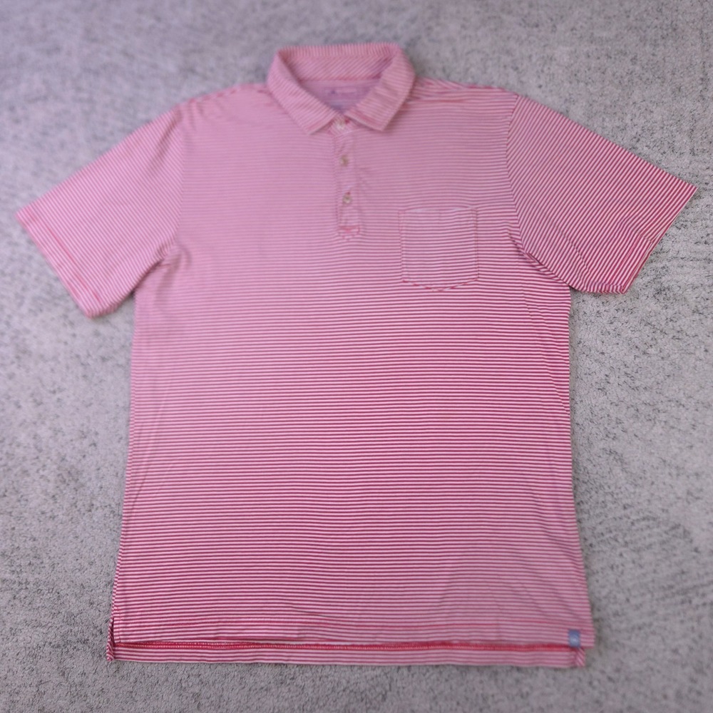 Peter Millar Polo Shirt Mens Large Striped Red Pima Cotton Pocket Short Sleeve